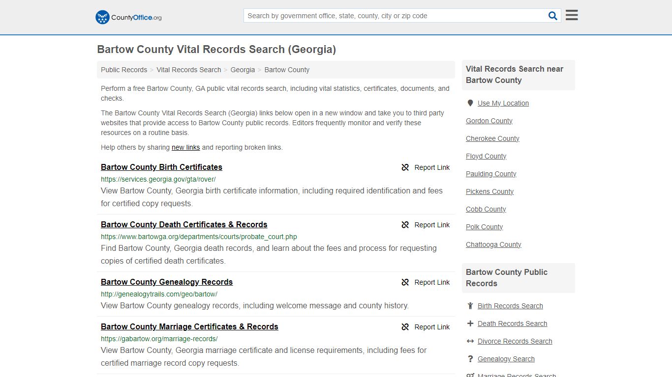 Vital Records Search - Bartow County, GA (Birth, Death, Marriage ...